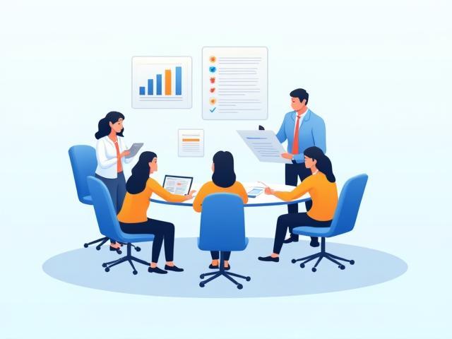 Ilustración de evaluaciones de desempeño y colaboración en equipo